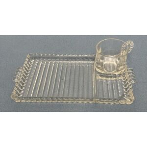 MCM Hazel Atlas Ball And Rib Glass Sip N Smoke - Snack Tray With Cup